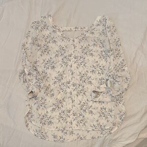 LOFT White and Blue Floral Blouse